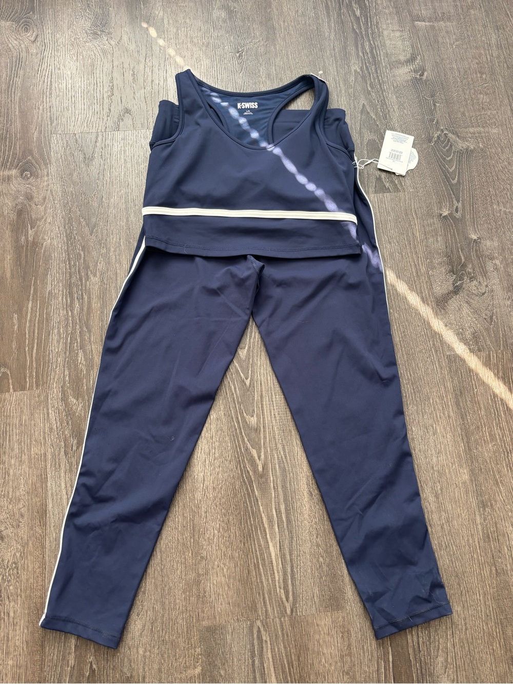 NWT K-Swiss Women’s 2 Piece Activewear Set Large Navy Crop Top Leggings